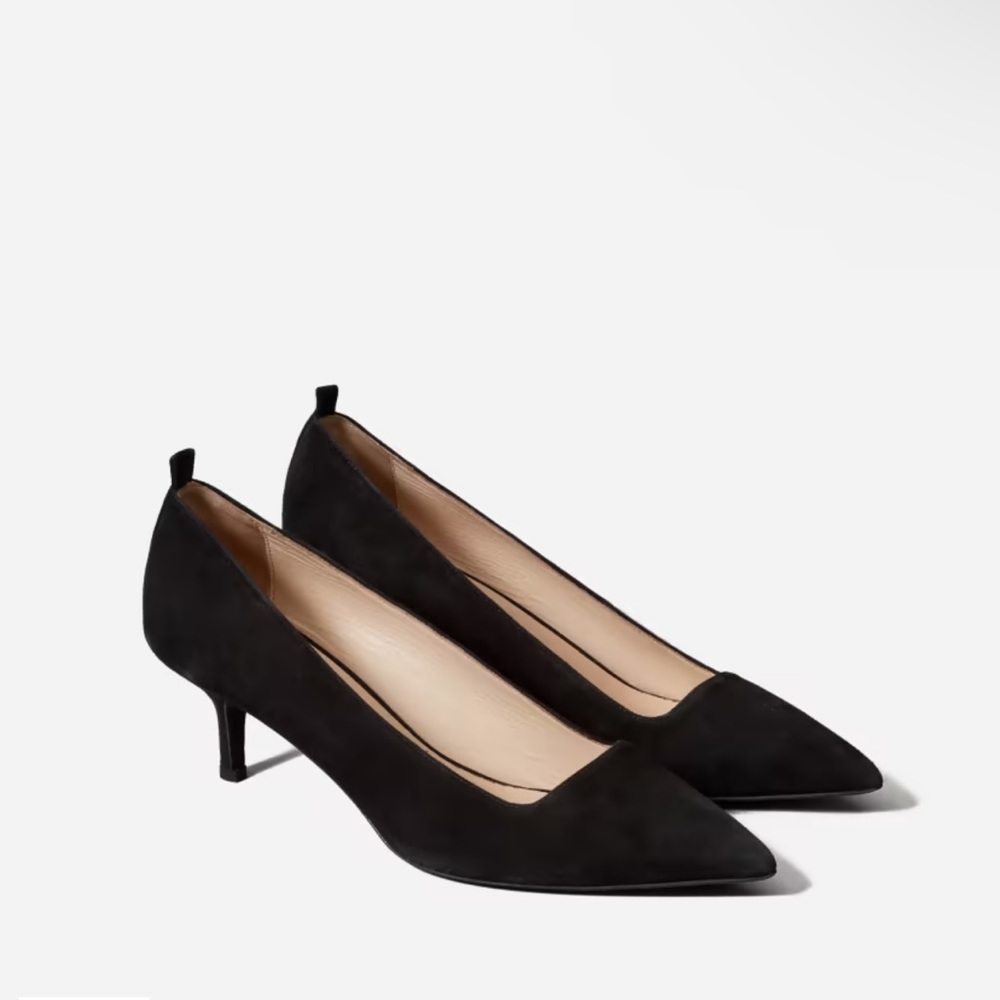 Everlane The Editor Black Pump Kitten Heel Suede Pointed Toe 9